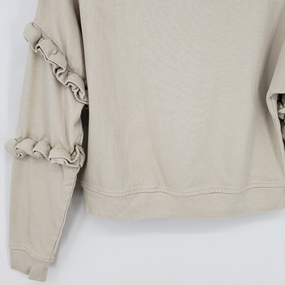 3/$25 For The Republic Ruffle Trim Pullover Sweatshirt S Womens Crew Beige Cream - Picture 7 of 8